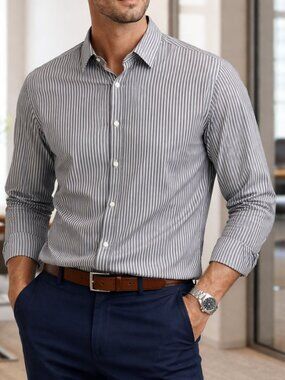 Banana Republic Button Down Slim Fit Shirt Mens Long Sleeve Blue Gray Striped L